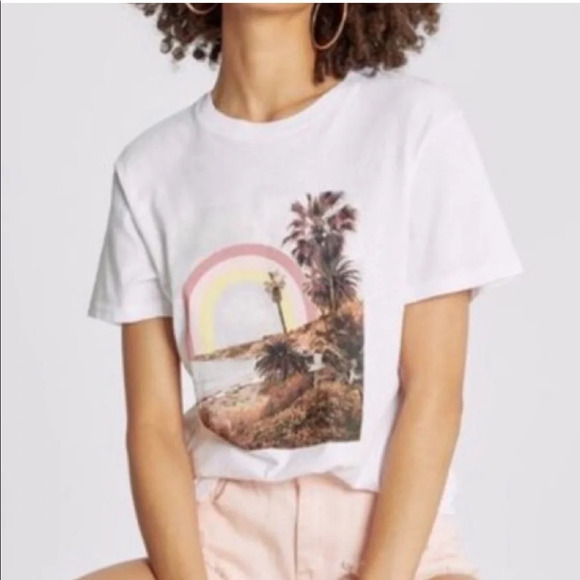 Wildfox Tops - Wildfox Rainbow Coast Keke Beach T-Shirt Tee White Crew Neck NEW Size Small
